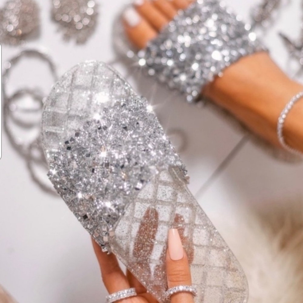 Last Pair! Silver Bling Jelly Slides - Picture 2 of 4
